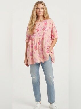 We The Free Pink Floral Peplum Top